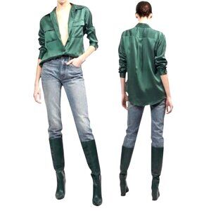 Equipment June Bug Emerald Green Button-Up Blouse Size Small
